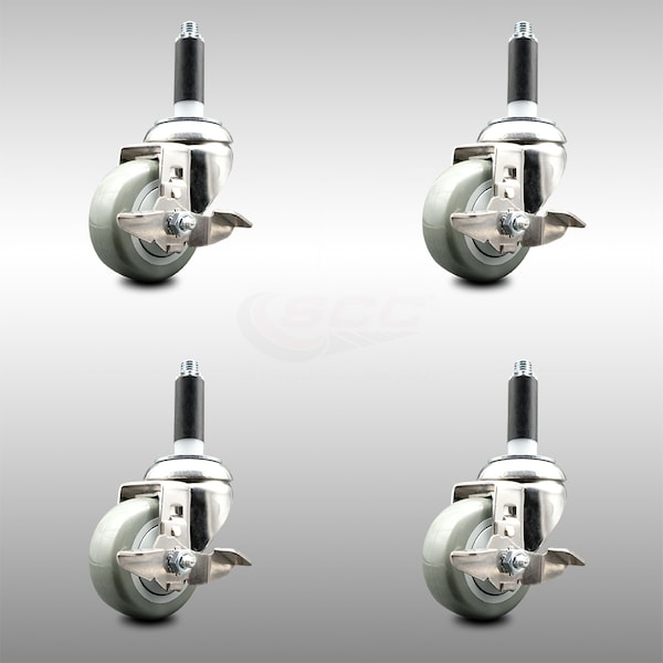 Service Caster 3 Inch 316SS Gray Poly Swivel 3/4 Inch Expanding Stem Caster Set Brake SCC SCC-SS316EX20S314-PPUB-TLB-34-4 - main